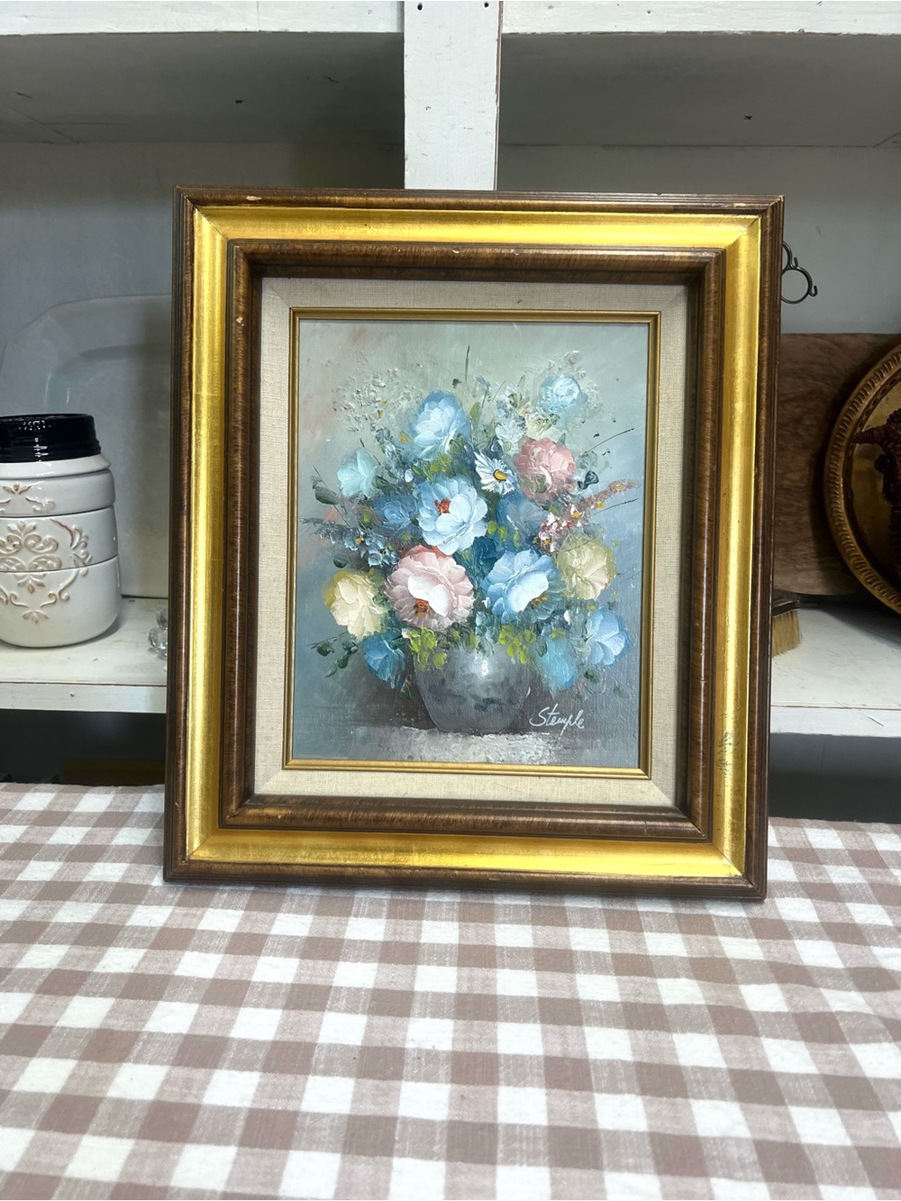Vintage framed collectors corner floral painting decor grandma core